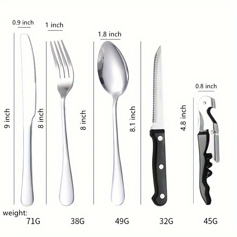 Camping Mess Kit 24pcs Stainless Steel Cutlery Set for 4 – Plates, Spoons, Forks, Serrated Knives & Cloth Napkins – Portable Dinnerware for Backpacking, Hiking & Picnic