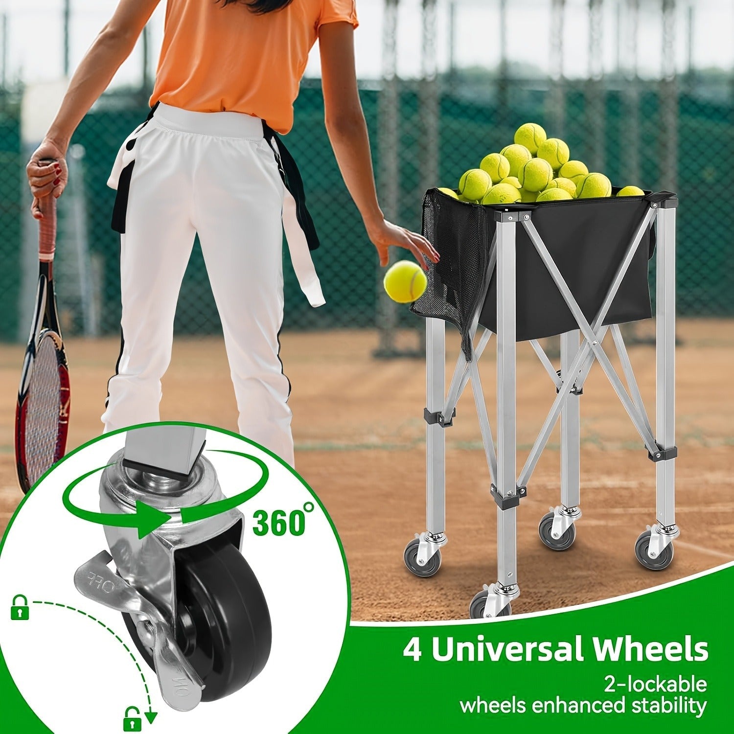 Foldable Tennis & Pickleball Ball Hopper – Portable Cart
