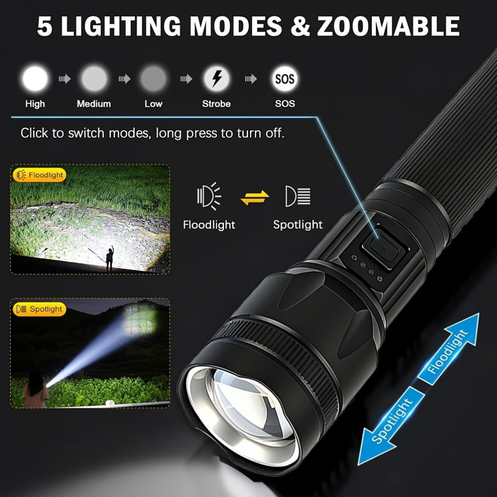 4000 Lumen Flashlight P70 USB-C Rechargeable 5 Modes Aluminum Alloy 18650 LED Torch for Tactical Camping Hiking Emergency