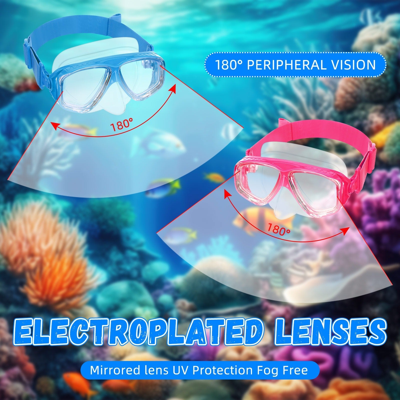 Swimming Goggles Set of 6 with Nose Cover & Wide View Lens – Elastic Strap Scuba Diving Masks, Anti-Fog Swim Goggles for Adults & Kids, Mixed Colors
