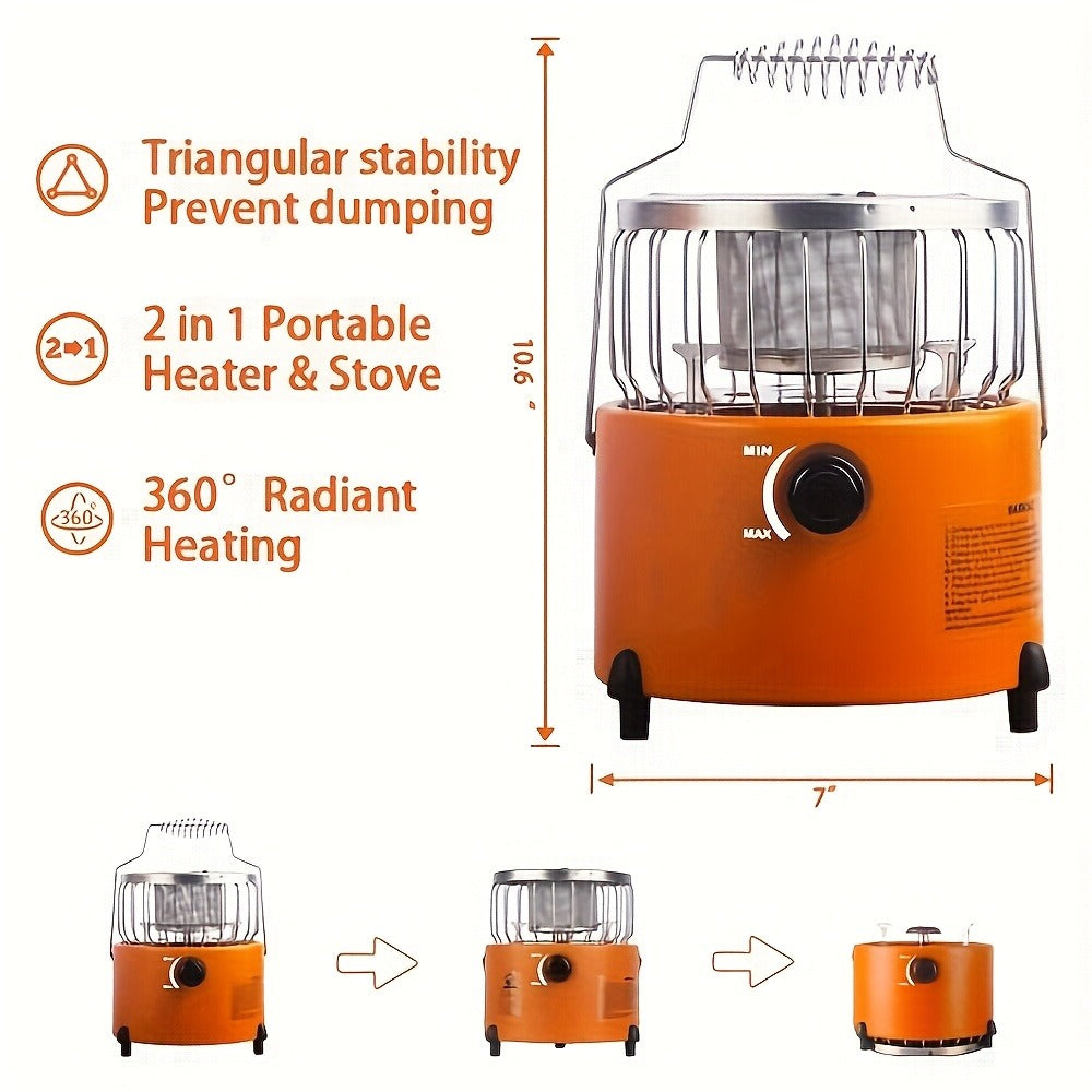 Portable Propane Camping Stove 9000 BTU – 2-in-1 Indoor & Outdoor Gas Heater for Camping, Cooking & Emergency Preparedness, Adjustable Flame, Stainless Steel, Compact 10.7x7 Inch with Gas Hose & MAPP Converter (Yellow)