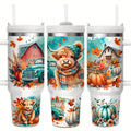 Stainless Steel Insulated Tumbler With Lid and Straw, 40oz & 16oz Highland Cow Thanksgiving Water Bottle With Handle, Keeps Cold 24 Hours Hot 12 Hours, Portable Travel Cup for Car Home Office Birthday Gift