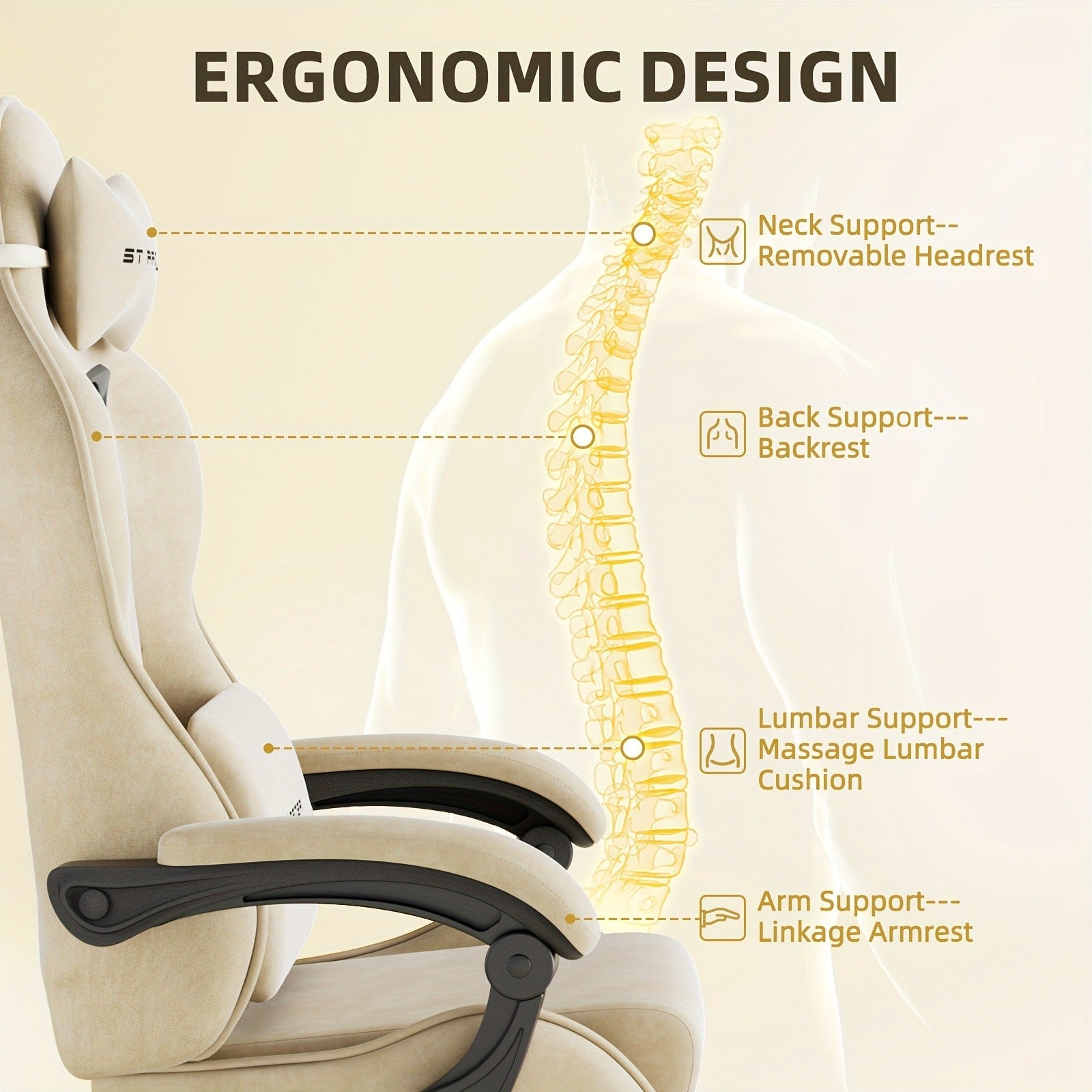 Gaming Chair Ergonomic Esports Chair – Skin-Friendly PU Leather, Thickened Board, Linkage Armrest, Adjustable Footrest & Headrest, Multi-Angle Reclining Office Game Chair, Solid Color, Black or Red