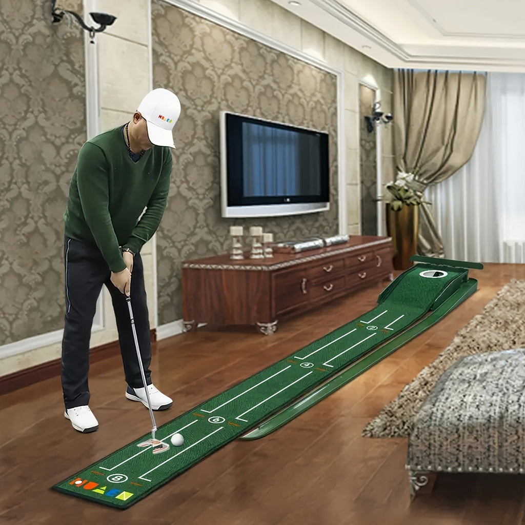 Golf Practice Putting Mat with Automatic Ball Retrieval & Post-Hole Collection System – Sturdy Indoor Outdoor Putting Green | Improve Putting Skills for Beginners & Golf Enthusiasts | Great Golf Gift