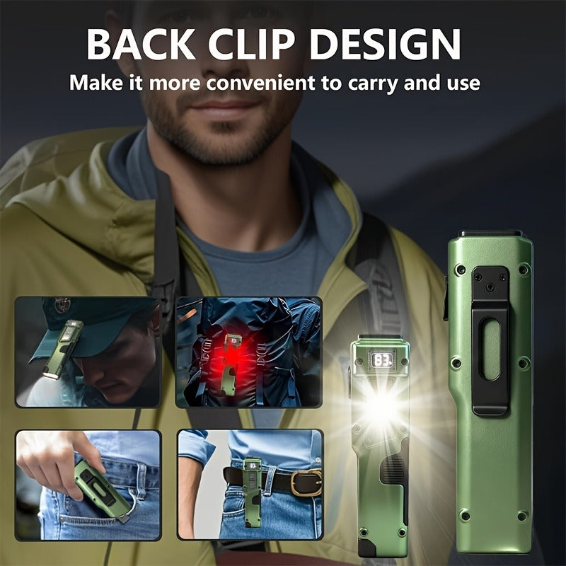Tactical LED Flashlight EDC Flat Design - 3000 Lumen Rechargeable Torch, 8 Modes UV Light, Aluminum Body, Digital Display, 100M Range for Camping, Hiking & Emergency