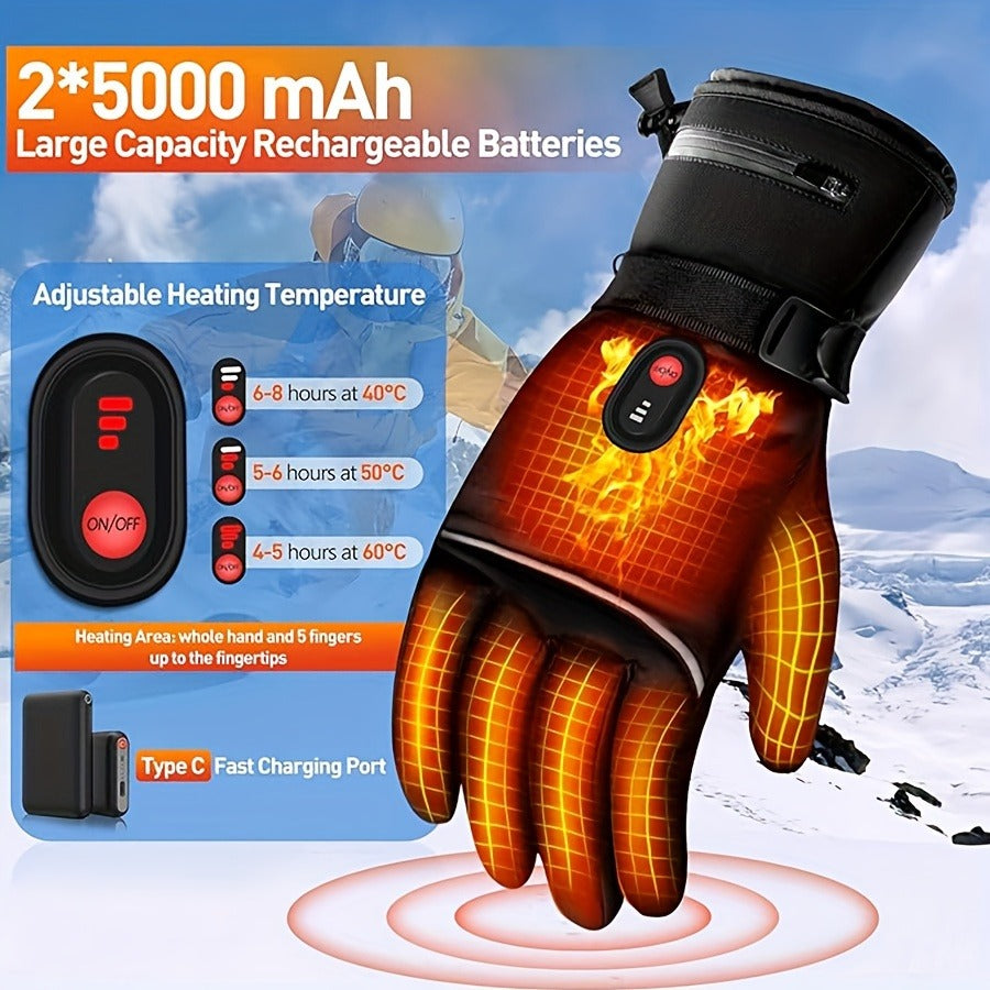 Rechargeable Heated Gloves 2x5000mAh – 3-Speed Temperature Control, Touchscreen Fingertips, Thermal Winter Gloves for Men & Women, Skiing, Hunting, Fishing, Cycling & Camping