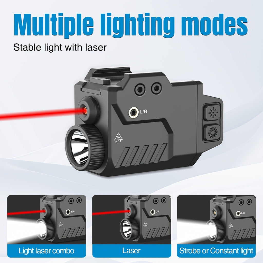 Tactical Flashlight with Laser Sight – 750 Lumen Pistol Light, Red/Green/Blue Laser, Strobe & Memory Mode, Slidable Picatinny Rail for Handguns & Rifles