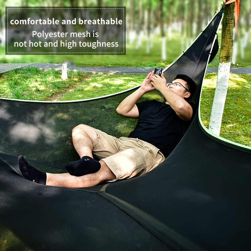 Outdoor Triangle Hammock Multi-Person – Large Aerial Tree Tent, Mesh Swing Camping Hammock for Backyard, Camping & Relaxing – Durable Hanging Hammock for Adults & Kids