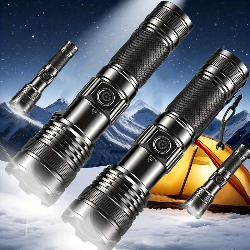 Survival Flashlight with Fire Starter - 3000 Lumen Rechargeable Aluminum Torch, Fresnel Lens Igniter, Zoomable LED, 18650 Battery for Wilderness Camping, Fishing & Emergency