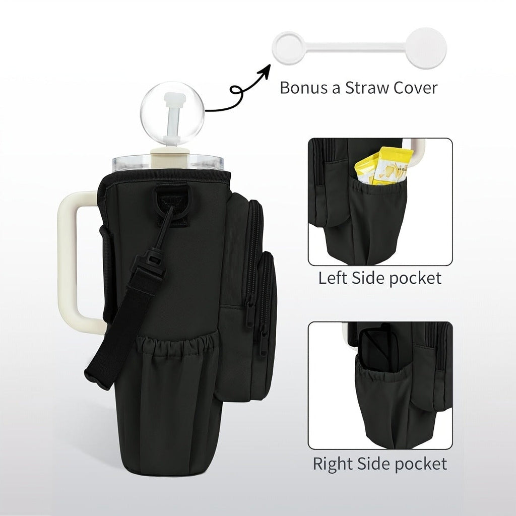 Insulated Water Bottle Carrier Bag for 30-40oz Bottles - Adjustable Shoulder Strap, Phone Pocket & Straw Cover - Neoprene Bottle Holder Pouch for Dog Walking, Hiking & Outdoor Activities