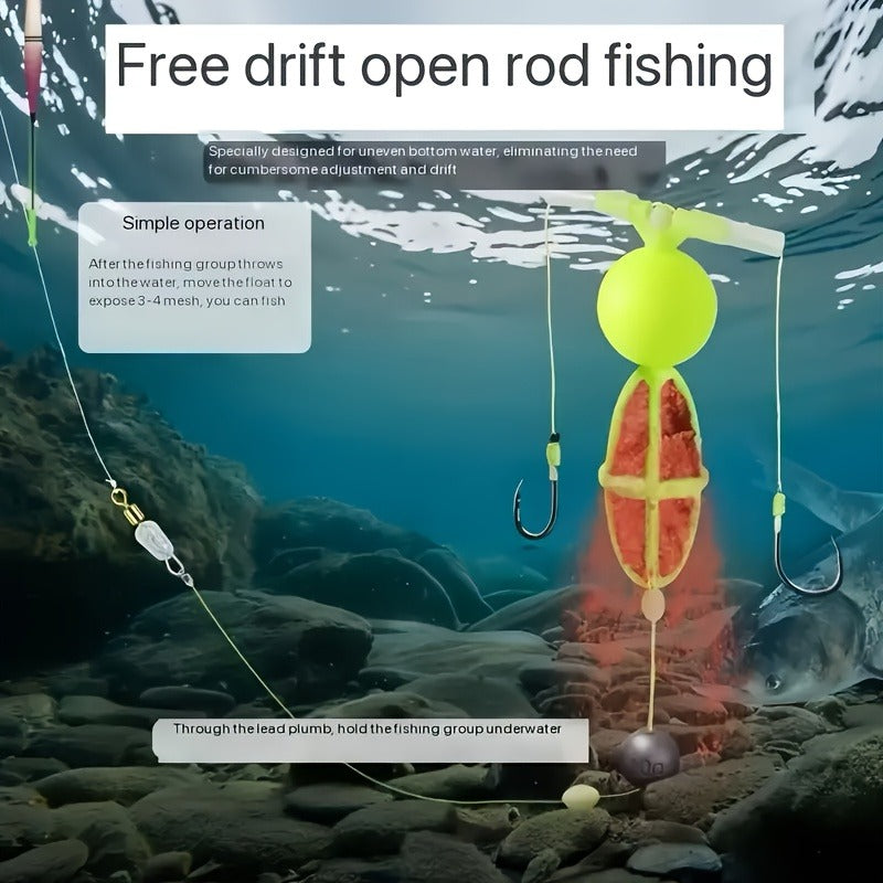 Fishing Hook Cage Set 3pcs Anti-Snag Double Hook Rig with Non-Twist Explosive & Flip Hooks – Carbon Steel Green Lure Fishing Bottom Hanging Prevention, Size 10# & 12#, Great Father's Day Gift