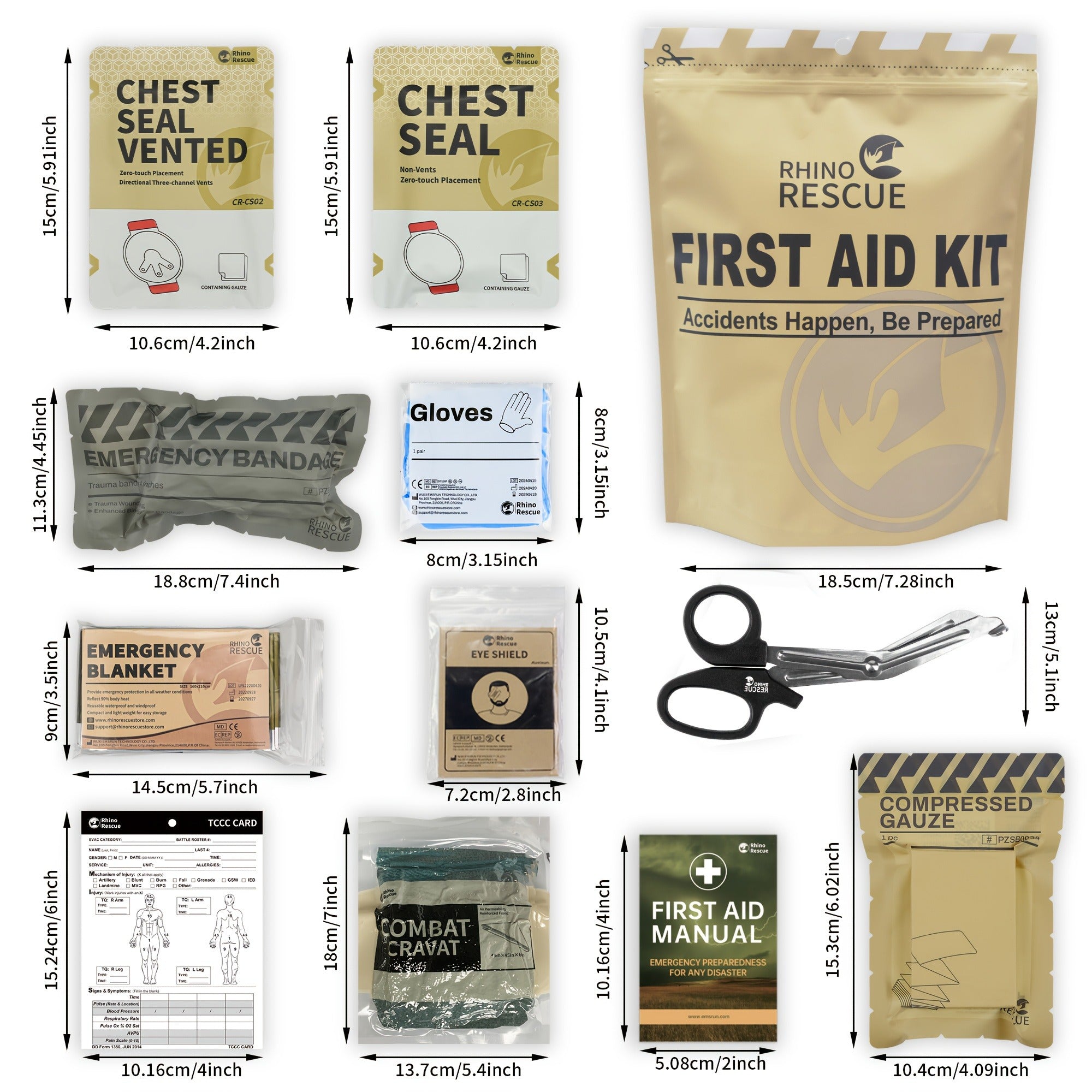 Tactical Emergency Trauma Kit 11pcs – Combat First Aid Survival Kit for Outdoor, Hunting & Rescue