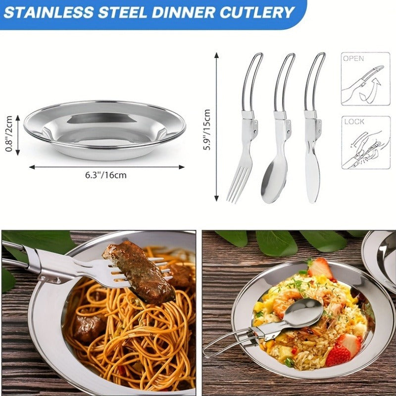 Camping Cookware Set for 2-3 People, Portable Aluminum Outdoor Cooking Kit with Pot, Frying Pan, Kettle & Cutlery, Lightweight Foldable Camp Kitchen Gear for Hiking, Backpacking & Travel