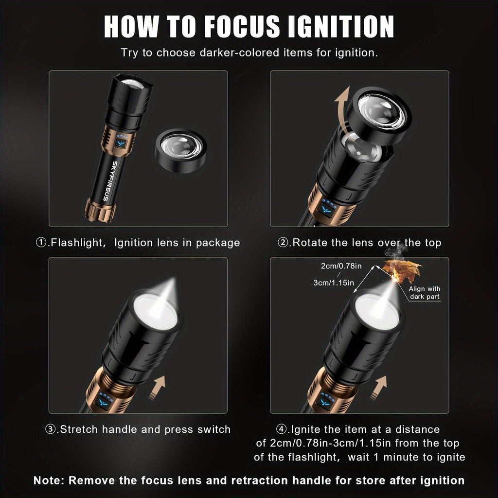 High Lumen LED Flashlight Zoomable 4 Modes Rechargeable Cycling Light for Camping Outdoor Household Use