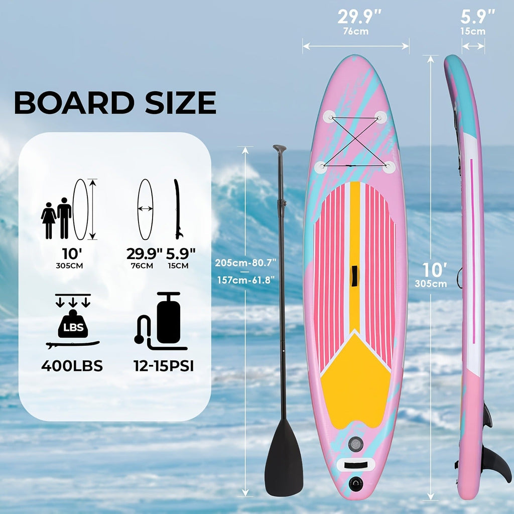 Stand Up Paddle Board 10ft 350lbs Inflatable SUP 3 Fins EVA Non-Slip Deck 12-15PSI Alloy Paddle Hand Pump Repair Kit Carrying Bag for Beginners All Skill Levels
