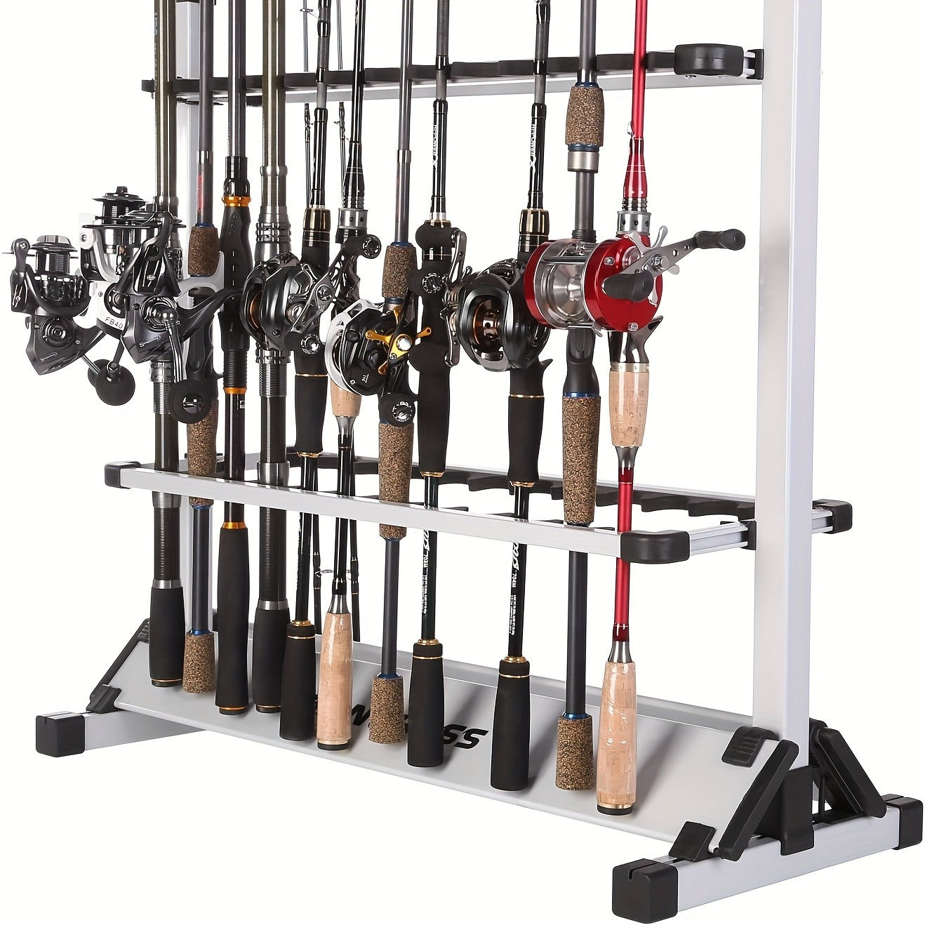 Aluminum Fishing Rod Holder Rack Holds Up to 24 Rods, Portable Lightweight Rust-Resistant Rod Stand with Cushioned Holders & Carrying Handle, Freestanding Fishing Pole Organizer for Garage Cabin Home