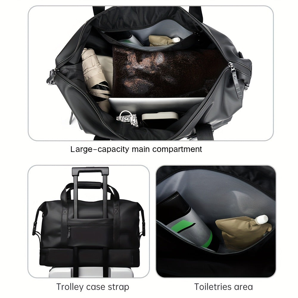 Gym Duffel Bag PU Foldable Sports Duffle with Shoe Compartment & Wet Pocket – Lightweight Weekender Travel Bag for Workout, Daily Use, Carry-On & Overnight Trips, Available in Black, Blue & Gray