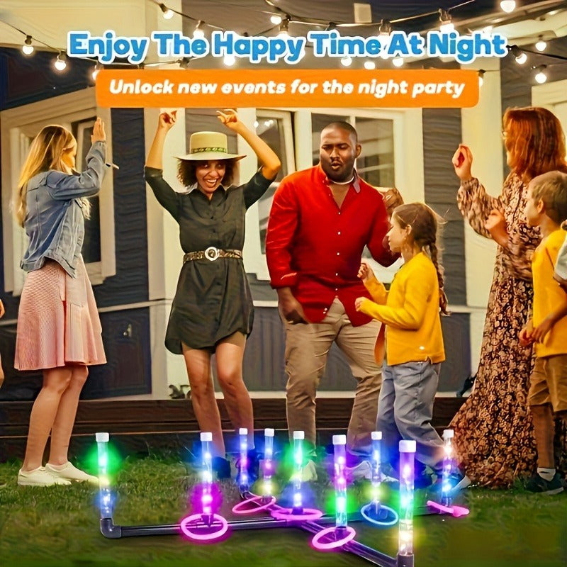 LED Glow Ring Toss Game | Indoor Outdoor Lawn Game for Kids & Family | Glowing Ring Toss Set for Game Night Parties Kindergarten Educational Fun Competition Backyard Play
