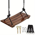 Solid Wood Outdoor Swing Seat 440LBS Capacity Adjustable Rope Length Single Seat Tree Swing for Kids Adults Backyard Garden Patio Hanging Rope Swing