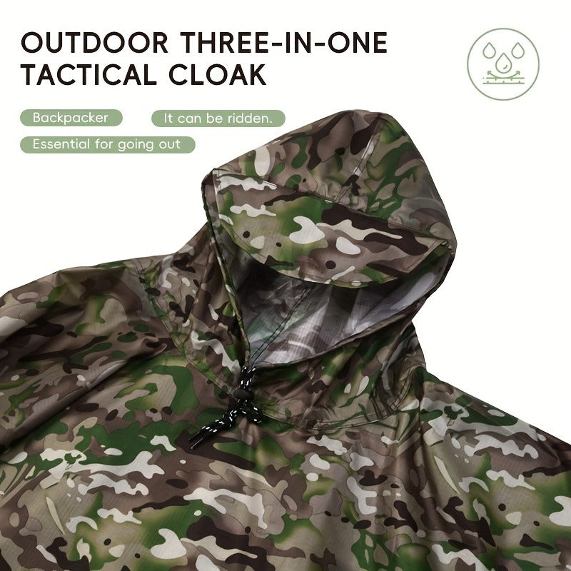 Waterproof Rain Poncho Digital Camouflage - Lightweight Polyester Raincoat for Hiking Camping Mountain Climbing Outdoor Sports, One Size Unisex Emergency Rain Jacket with Smooth Lining