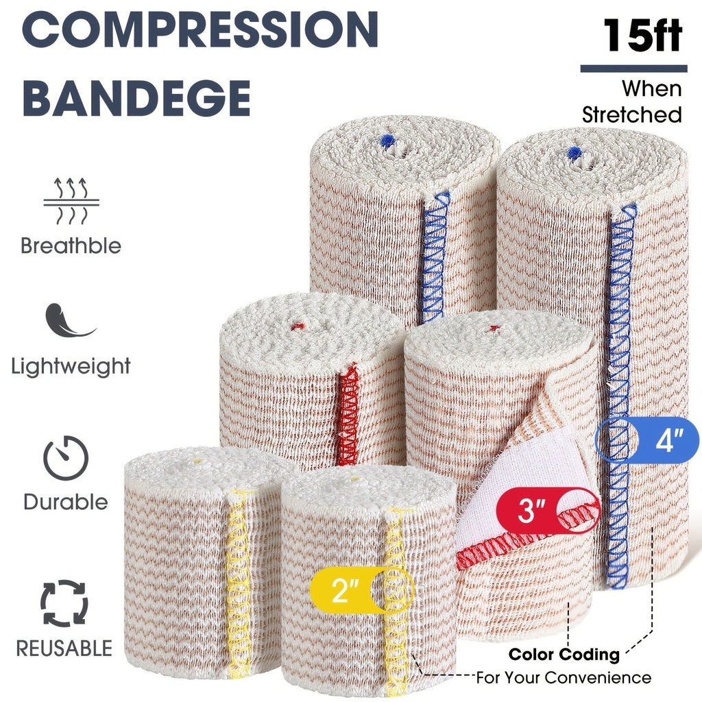 48pcs Elastic Compression Bandage Wrap Set – 2", 3" & 4" Reusable Self-Closure Stretch Bandage Rolls for Sports, Sprains, Swelling & Injury Recovery, Washable & Breathable Athletic Wrap