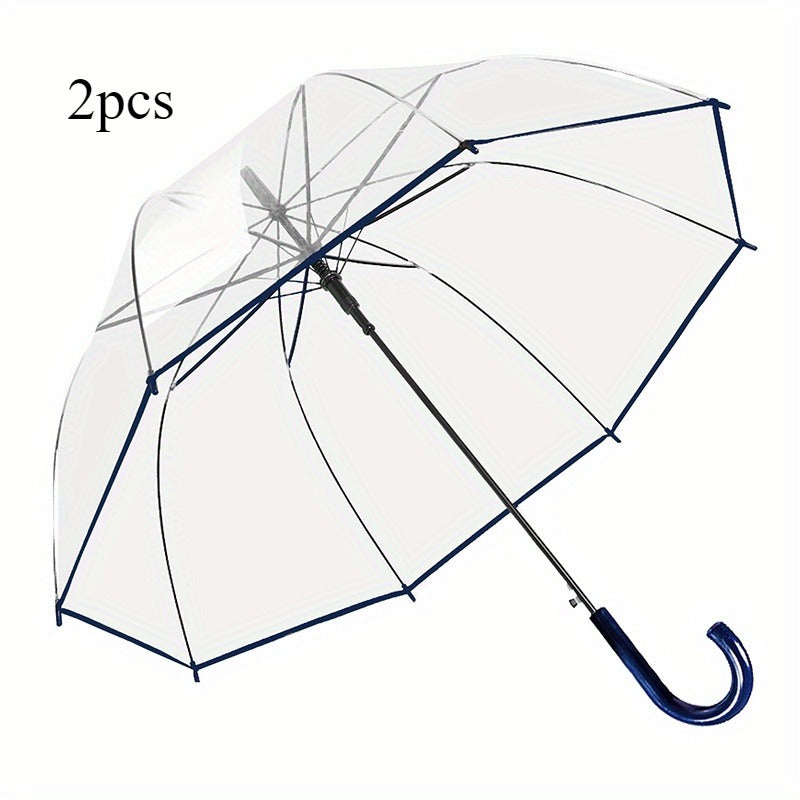 Clear Dome Bubble Umbrella 2 Pack Windproof Rainproof Auto Open 47 Inch Wide Canopy 8-Rib PVC Transparent Umbrella for Weddings Proms Graduations Outdoor Events