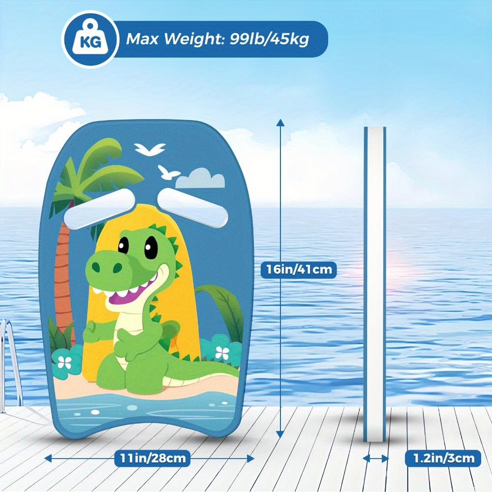 Kids Swimming Kickboard – Cute Dinosaur Cartoon Design, Blue Buoyant Foam Pool Training Aid for Toddlers Children, Stroke Development Water Safety Swim Board