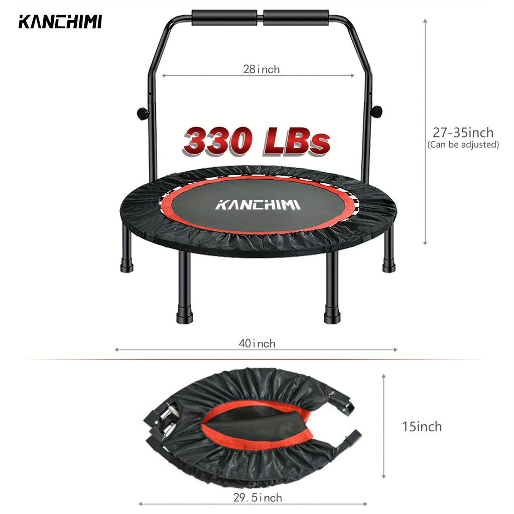 Mini Trampoline Rebounder 40" for Adults 330LB Capacity with Balance Bar Indoor Outdoor Fitness Cardio Exercise Trampoline