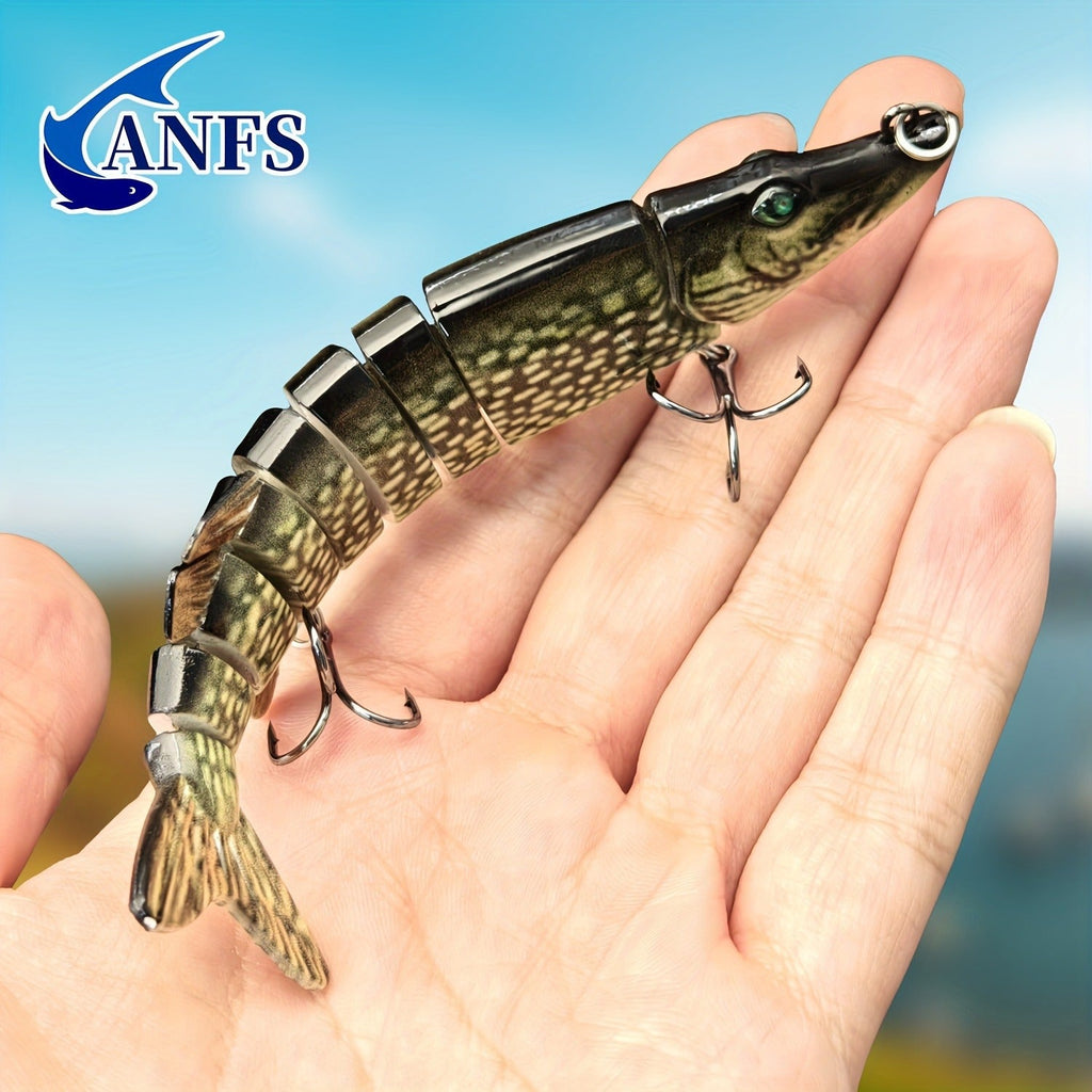 Multi-Jointed Swimbait Fishing Lures for Bass Trout Perch – Slow Sinking Lifelike 3D Eyes ABS Body, Pearl Powder Coating, 8-Section Woven Fabric Jointed Lure Kit for Freshwater & Saltwater, 2 Models (FCP2P-392 / FCP2P-556)