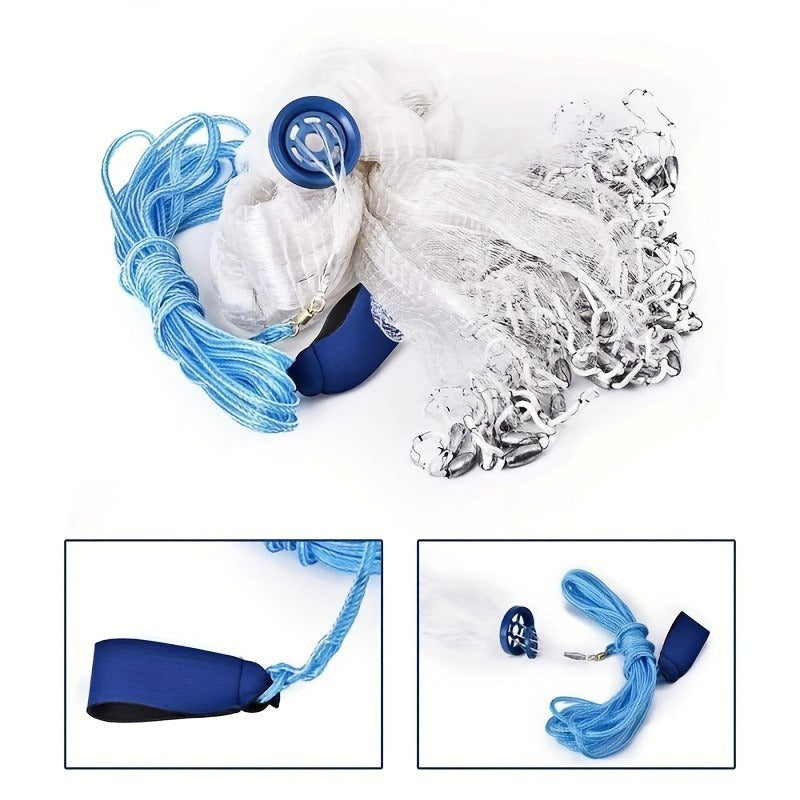 Throw Cast Net 8FT 10FT Transparent Thread Nylon Mesh 3/8in, Galvanized Zinc Sinkers 26ft PE Braid Hand Line No-Ring Design for Shrimp Bait Trapping Pond River Saltwater Fishing