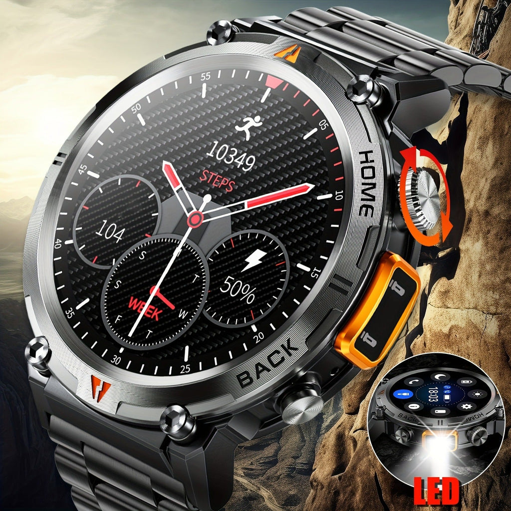 EIGIIS KE3 Rugged Smartwatch for Men – Wireless Calling, HD 1.45" Screen, LED Light, Fitness Tracker, iPhone & Android