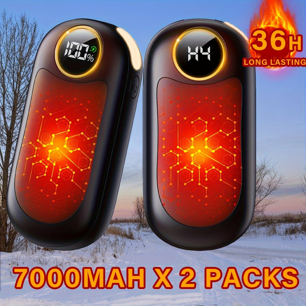 Rechargeable Hand Warmers 2 Pack – Dual-Sided Electric Pocket Heater with Power Bank & LED Light, 36Hrs Warmth, 4 Heat Levels, Portable Reusable Handwarmer Gift for Men & Women, Deep Black / Orange