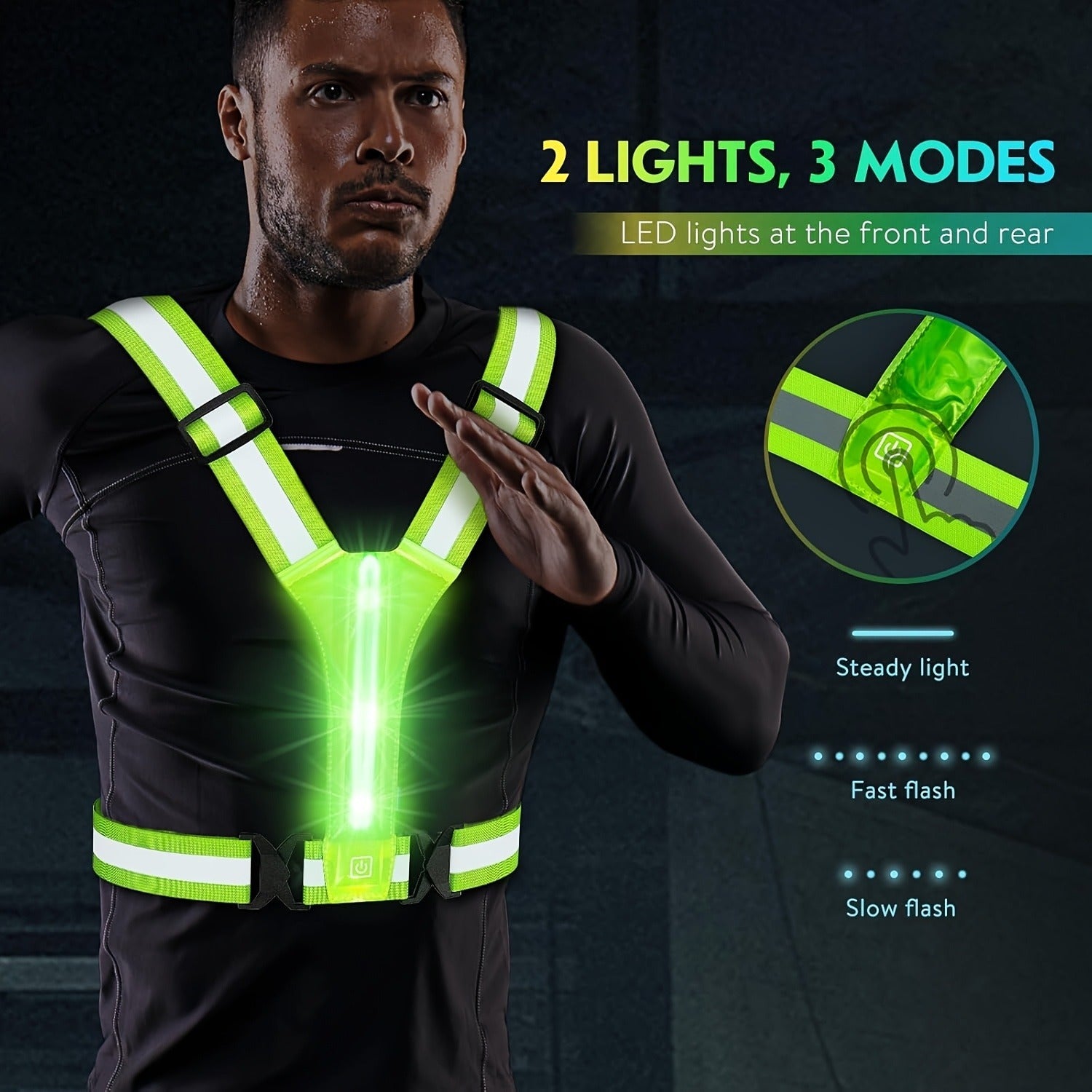Reflective Running Vest with 3 LED Lighting Modes – High Visibility Safety Vest for Night Running, Walking & Cycling, Adjustable Fit for Men & Women, Lightweight & Breathable
