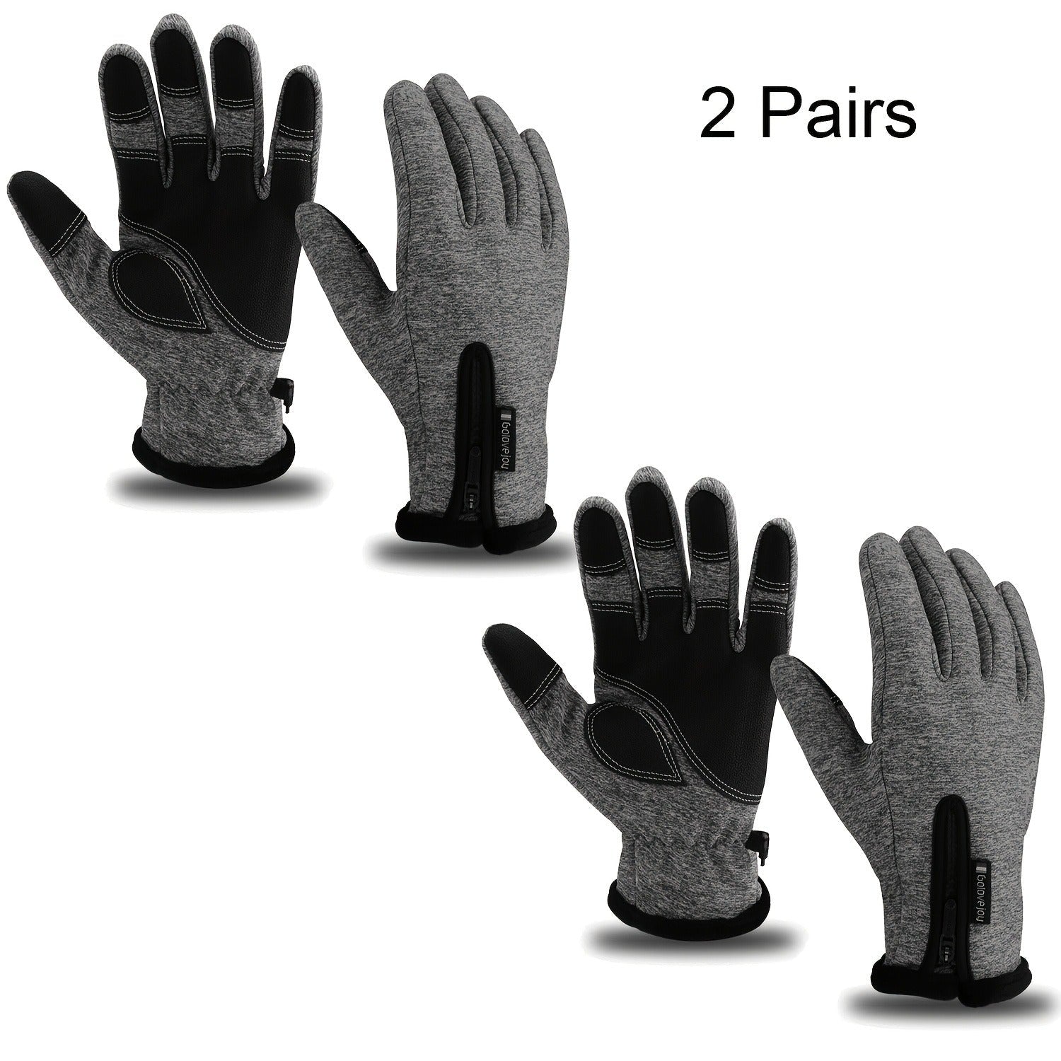 Windproof Knit Gloves for Outdoor Riding & Skiing – 2 Pairs Full-Finger Slip-Resistant Winter Gloves | 100% Polyamide Warm Gloves for Men & Women | S M L XL XXL | Black Gray