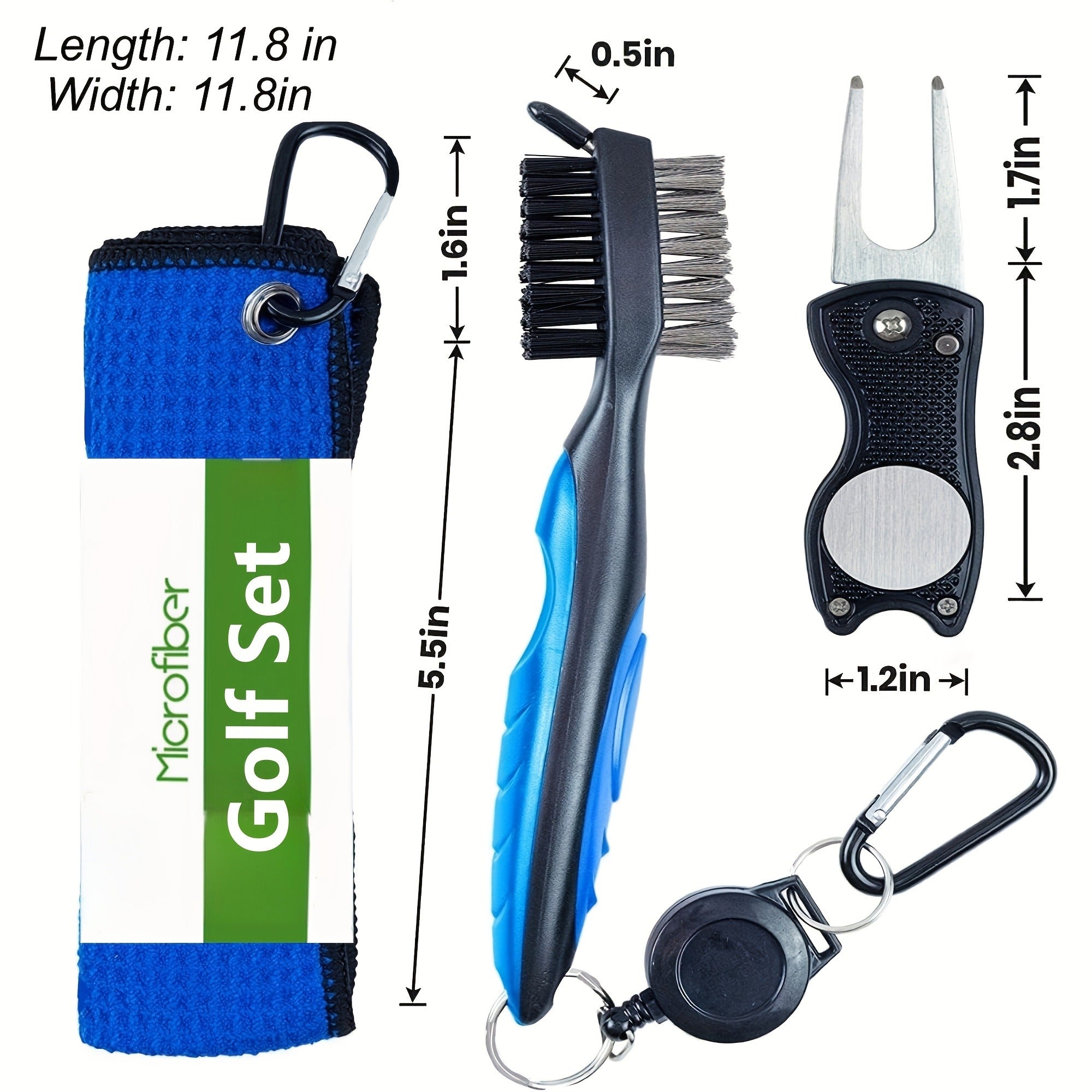 Golf Towel Set 5pcs Microfiber Waffle Towel Club Brush Divot Tool Retractable Carabiner Golf Cleaning Kit Gift for Men Women Golfers
