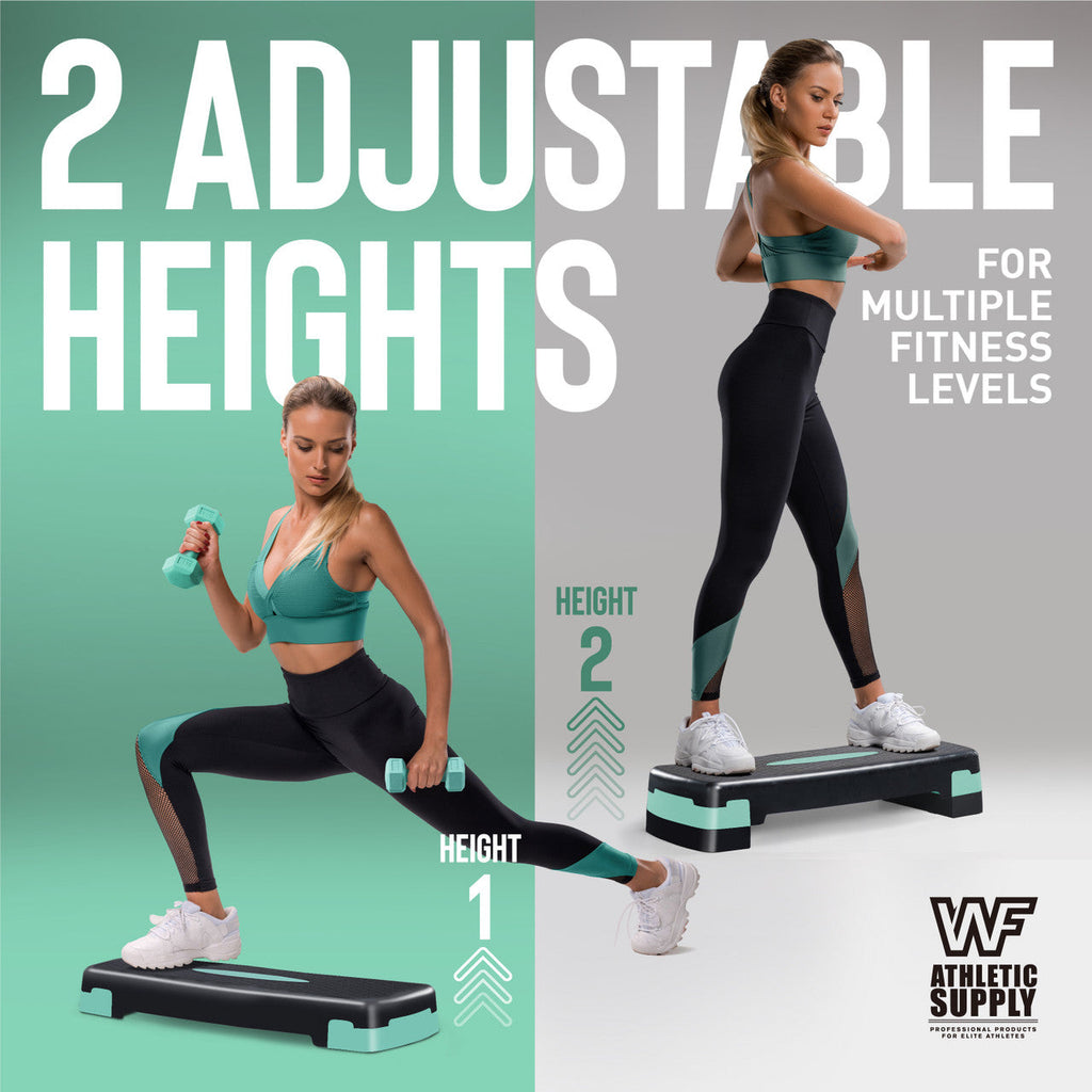 Aerobic Stepper Set with 2 Dumbbells & Measuring Tape – Adjustable Height 4"/6" Exercise Step Platform, Non-Slip Surface, 550 LB Capacity, Home Gym Cardio Workout Equipment, Great Holiday Gift