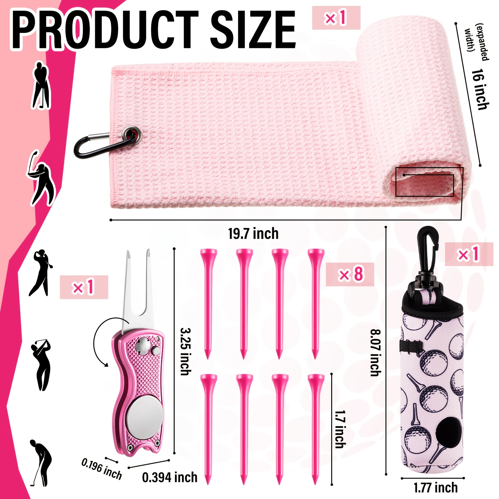 Golf Accessories Gift Set 12-Piece Pink – Includes Tees, Towel, Ball Bag with Hook, Cleaning Brush & Divot Tool with Magnetic Ball Marker, Perfect Golf Gift for Men & Women Golfers