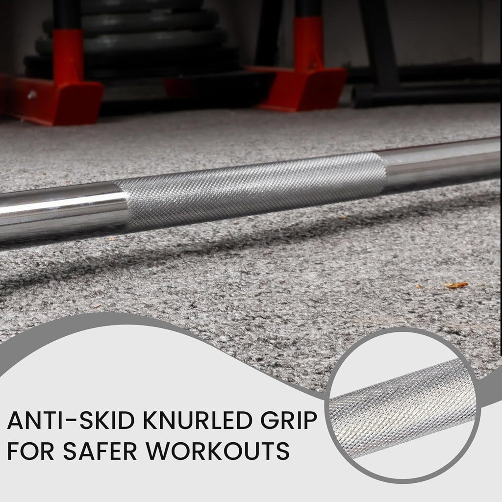 Standard Barbell 5FT – Solid Steel 1-Inch Bar, 300 LB Capacity, Chrome & Black Finish, Multi-Grip Knurling for Home Gym Strength Training