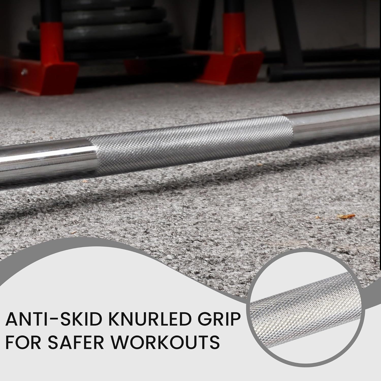 Standard Barbell 5FT – Solid Steel 1-Inch Bar, 300 LB Capacity, Chrome & Black Finish, Multi-Grip Knurling for Home Gym Strength Training