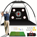 Golf Practice Net 10x7ft with Hitting Mat, Portable Golf Chipping Net for Backyard Indoor Outdoor Use, Golf Training Net for Driving Pitching, Golf Gifts for Men Dad Golfers