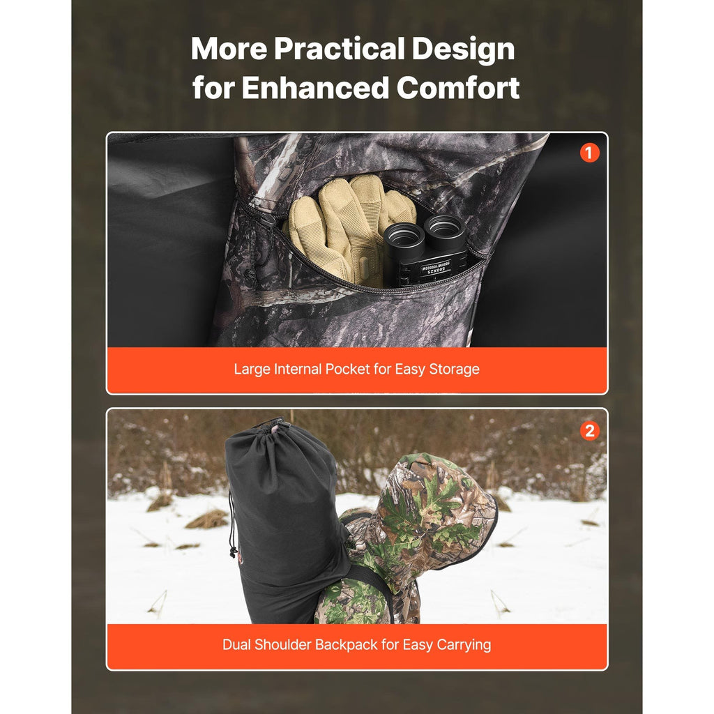 Hunting Blind Ground Blind for Deer Duck Turkey Hunting Single Person Pop Up Blind with Carrying Bag 44x36x53 In Camouflage Waterproof 150D Fabric Silent Half-Zipper Door