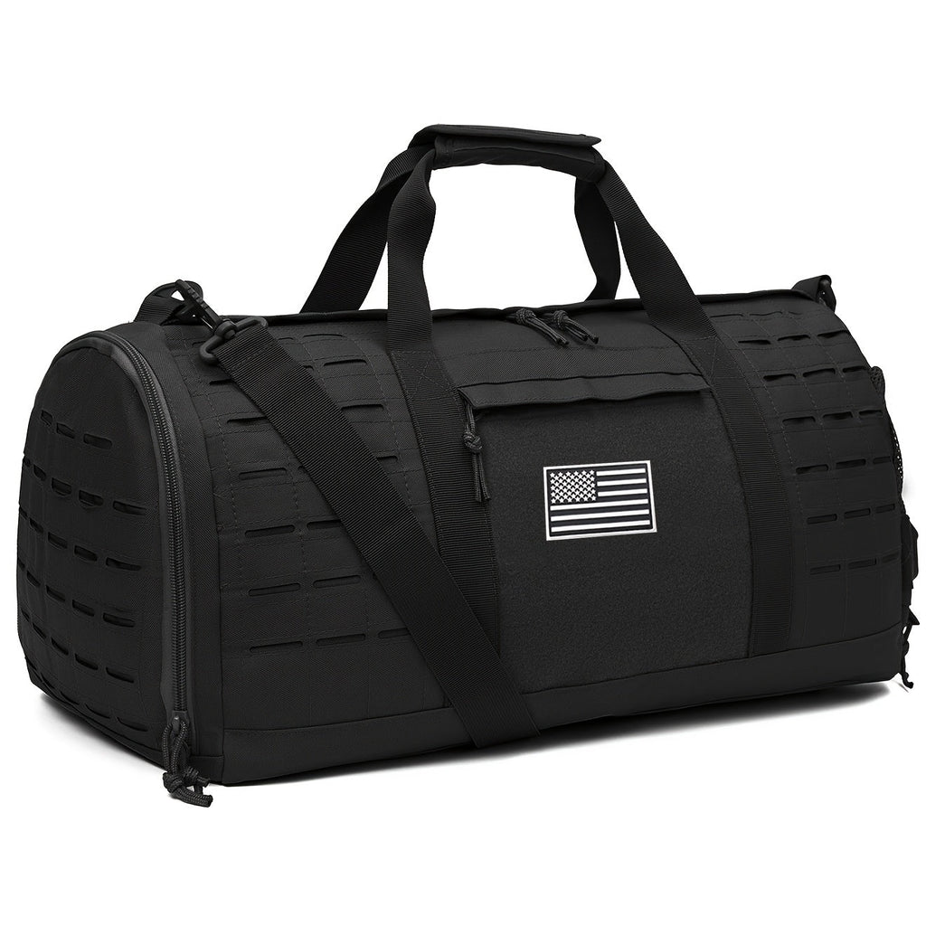 Tactical Duffle Bag 40L for Men Heavy Duty Gym Bag with Shoe Compartment Laptop Pocket Waterproof Sport Travel Bag Weekender Overnight Bag for Gym Fitness Basketball Football Office Commute Khaki Black Green