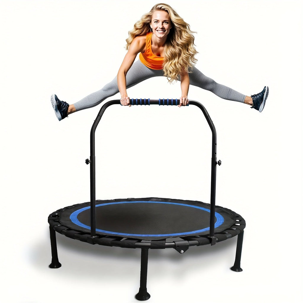 Mini Trampoline 40 Inch Collapsible Fitness Rebounder 660LBS Capacity, Adjustable Foam Handle Bars, Durable Elastic Straps & Thick Steel Frame, Quiet Indoor Outdoor Exercise Trampoline, Blue Green Red