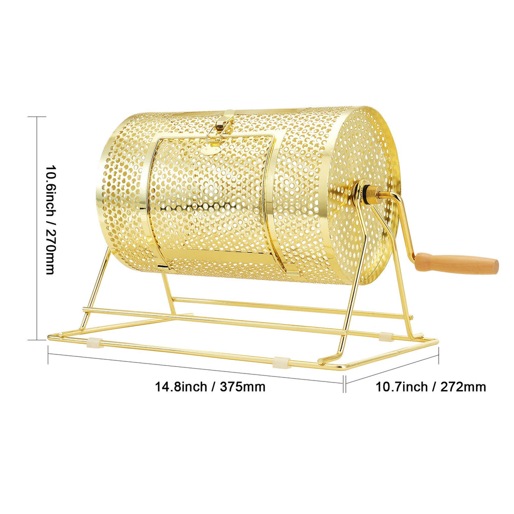 Raffle Drum Spinning Cage 12 Inch – Brass Plated Metal Lottery Ticket Drum with Wooden Handle, Holds 2500 Tickets or 100 Ping Pong Balls, for Bingo Ballot Party Events Fundraisers Trade Shows