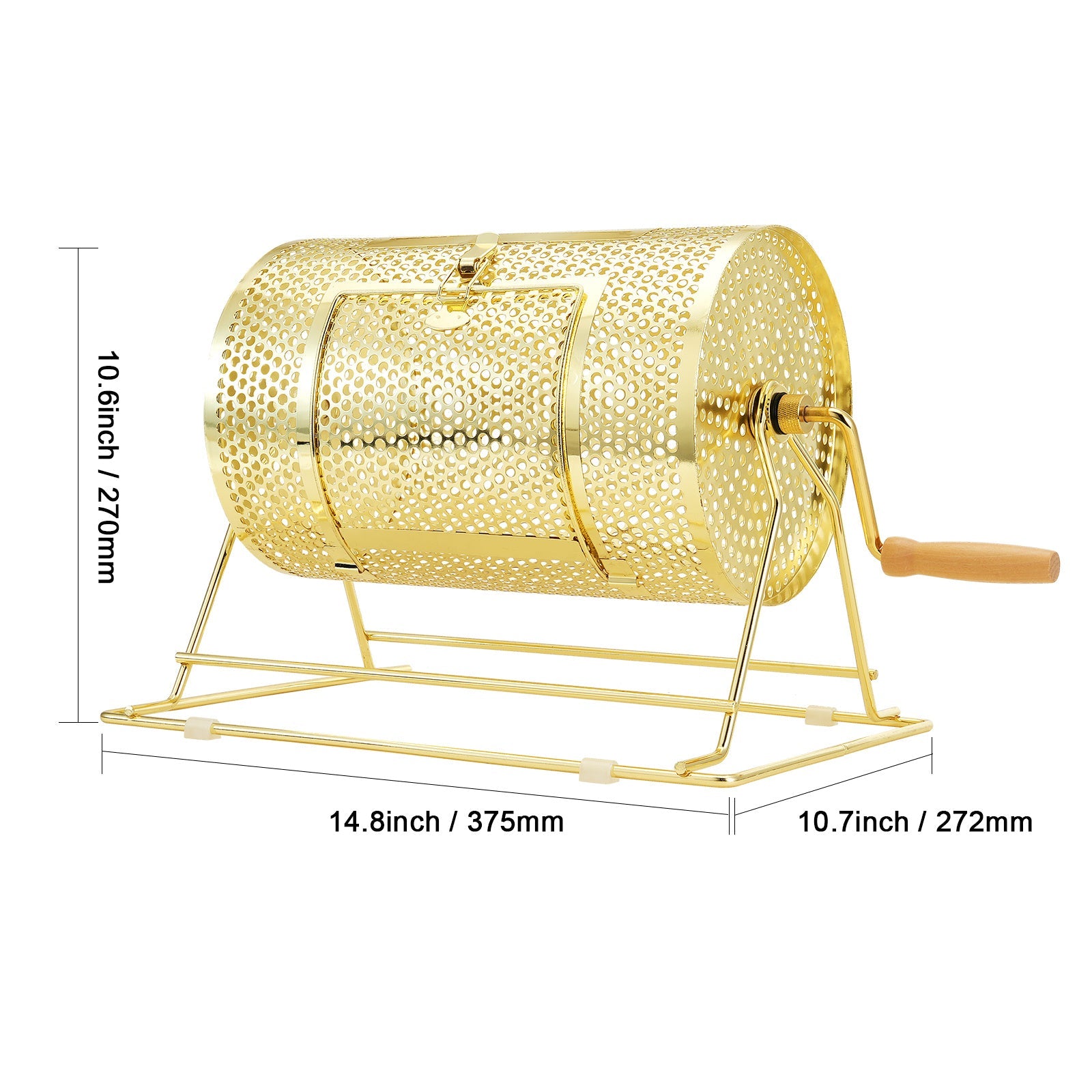 Raffle Drum Spinning Cage 12 Inch – Brass Plated Metal Lottery Ticket Drum with Wooden Handle, Holds 2500 Tickets or 100 Ping Pong Balls, for Bingo Ballot Party Events Fundraisers Trade Shows