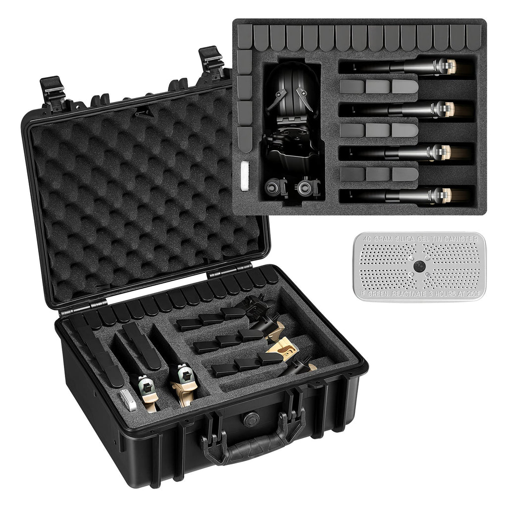 Hard Gun Case with Modular XPE Foam Interior – Heavy Duty Pistol Storage Box with Metal Hinges, 4 Lock Holes & Pressure Valve, Fits Glock & 6 Magazines, 18.7x12.5x7.5 in
