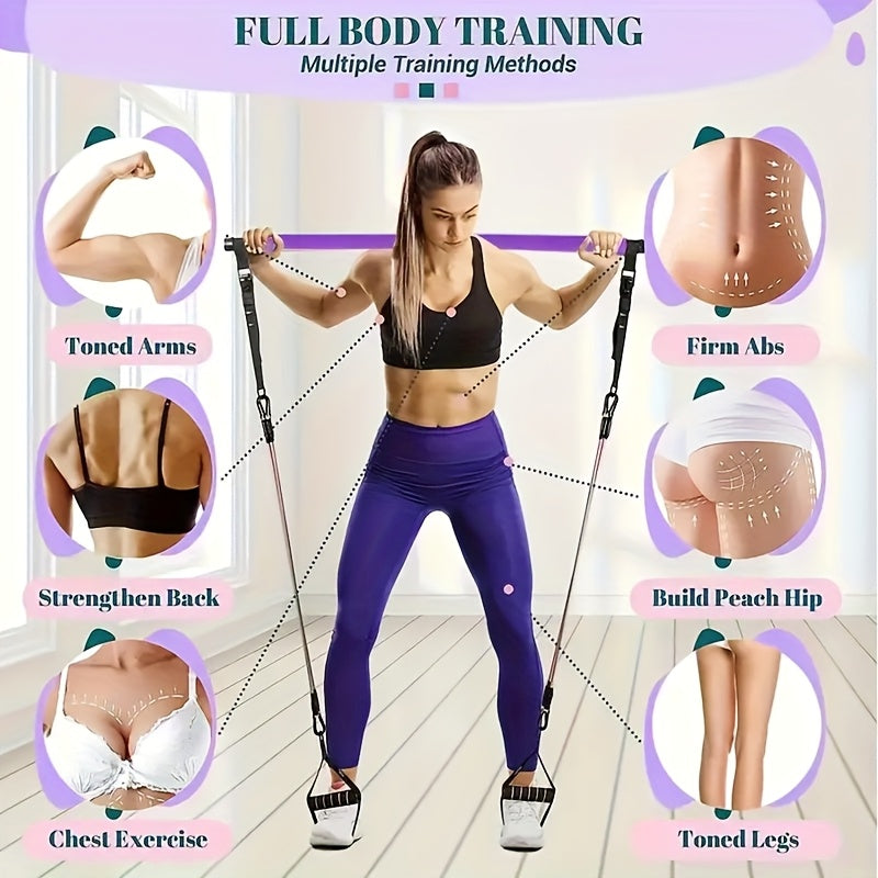 Resistance Band Pilates Bar Kit 8-Piece – 150LB Bands, Ankle Straps & Drawstring Bag, Portable Home Gym Fitness Set for Full Body Workout for Men & Women