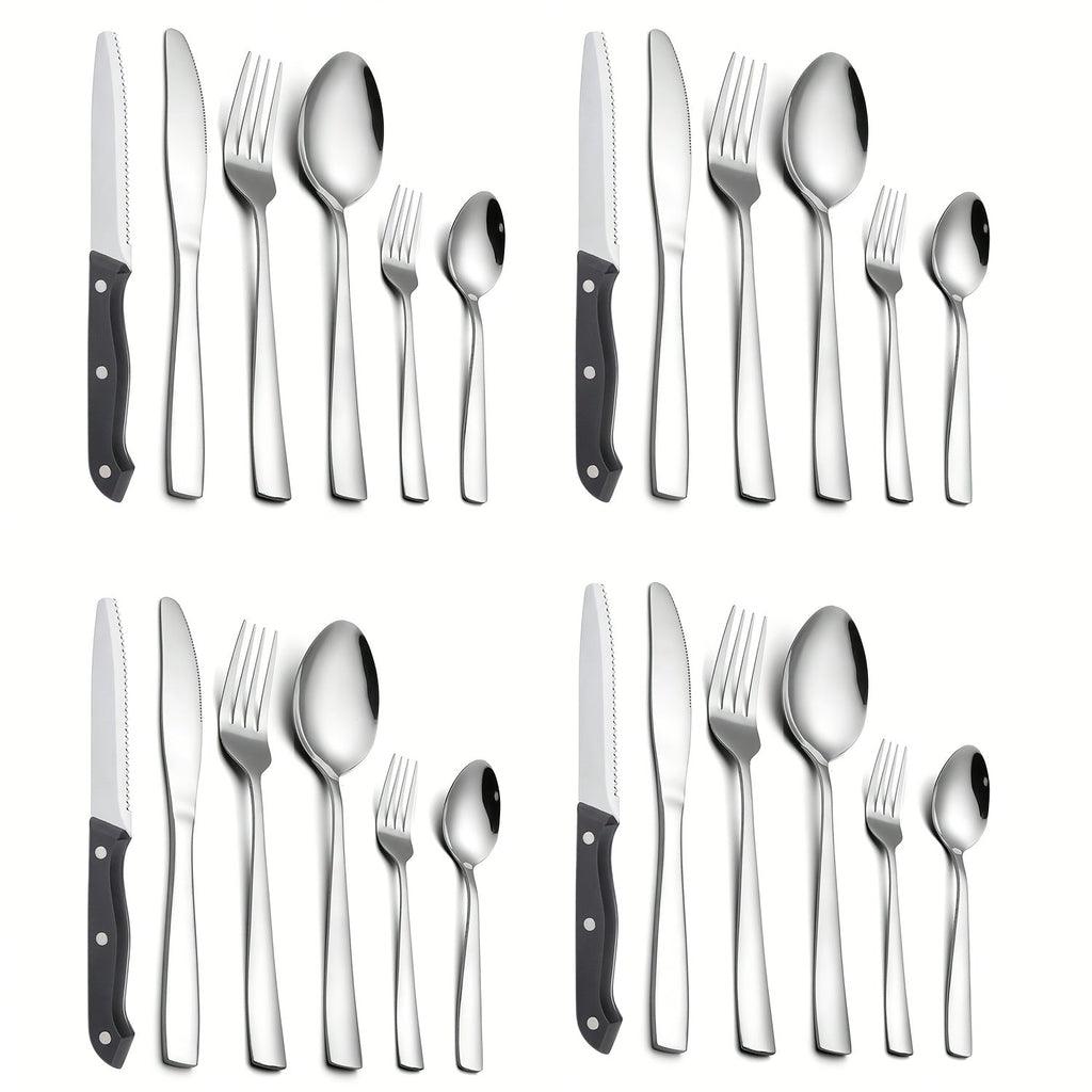 Stainless Steel Flatware Set 24/48 Piece with Steak Knives, Mirror Polished Silverware Set for 4/8, Dishwasher Safe Cutlery Utensil Set with Forks Spoons Knives, Perfect for Weddings, Gifts & Outdoor Dining