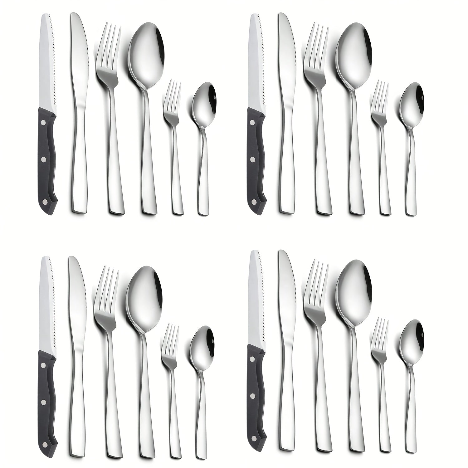 Stainless Steel Flatware Set 24/48 Piece with Steak Knives, Mirror Polished Silverware Set for 4/8, Dishwasher Safe Cutlery Utensil Set with Forks Spoons Knives, Perfect for Weddings, Gifts & Outdoor Dining