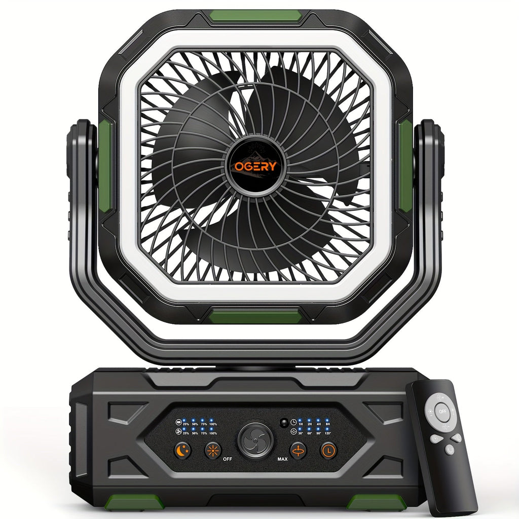 20000mAh Portable Camping Fan with LED Lantern – Rechargeable, 4-Speed, Oscillating, Remote & Timer Control | Tent, Travel, RV, Emergency & Bedroom Use